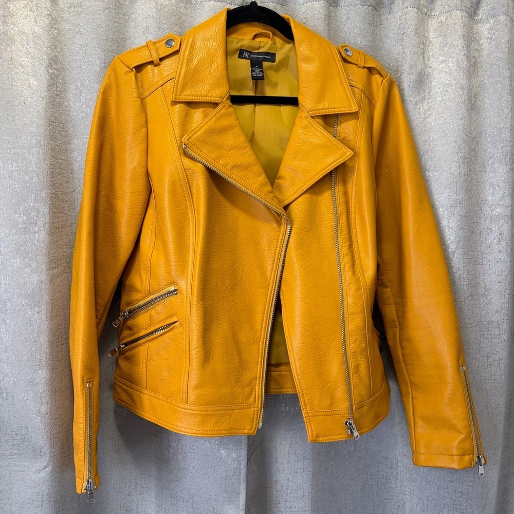 INC International Concepts Mustard non Leather moto Jacket M